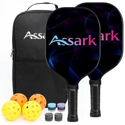 Pickleball Paddles Set of 2, Fiberglass Surface USAPA Approved Pickleball Paddle with 4 Outdoor Indoor Balls & Bag, Lightweight Pickle Ball Rackets for Women Men Kids, Idea Pickleball Gifts