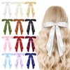 12Pcs Hair Ribbons Bow Clips for Women, FHDUSRYO Silky Satin Hair Bows Hair Clip, Slide Metal Clips with Long Tail, Solid Color French Barrette, BowKnot Hair Accessories for Girls Lolita Party Gift