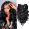 Brazilian Virgin Body Wave Clip in Hair Extensions 8Pcs/lot 120g With 18 Clips Body Wave Clip in Hair Extension Real Human Hair Natural Black Color For Black Women (20Inch)