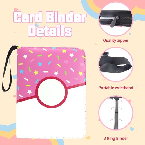 Card Binder Donuts Card Holder Album Cards Trading Cards Holder Zipper Binder for Cards Collection (Pink Donut, 400 Pocket)