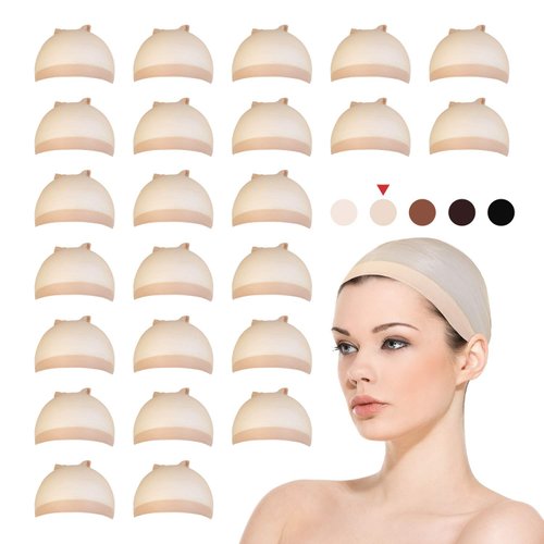 STUDIO LIMITED 24 PCS Perfect Fit Ultra Thin & Expandable Stocking Wig Cap, Each pack contains 2 wig caps (12 pack, Natural Beige)