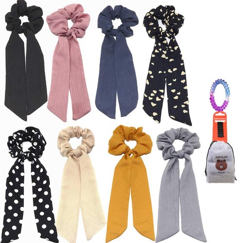6Pcs Bandana Hair Scrunchies, Chiffon Elastic Hair Bands Hair Scarf, Vintage Hair Accessories Ropes Ponytail Holder Scrunchy Ties for Women Girls (6 Colors Pack B)