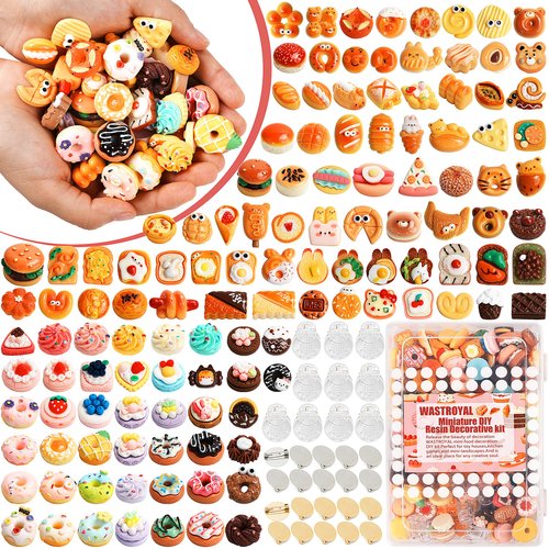 WASTROYAL 157 Pcs Mini Food Toys Pretend Food for Dollhouse Kitchen Accessories Miniature Play Resin Food Toys Hamburg Cake Bread for 1/12 Doll House (Dessert)