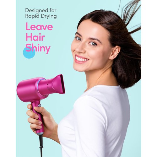 Wavytalk Negative Ions Hair Dryer Professional 1875 Watt Blow Dryer with Concentrator Diffuser and Nozzle Comb Fast Drying Light and Quiet with Ceramic Technology for All Hair Types Hot Pink