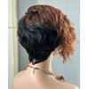 SEVENCOLORS Short Brown Curly Wigs for Black Women Pixie Cut Bob Wigs Synthetic Hair Short Wavy Wigs with Bangs Asymmetrical Brown and Black Wig