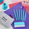 iVyne (8pcs) Premium Vinyl Weeding Tool Kit & Weeding Scrap Collector Soft Grip Tools with Berry, Weeder, Tweezers, Picker Or Hook, and Scraper Set for Silhouette Cameos & Cricut - Blue