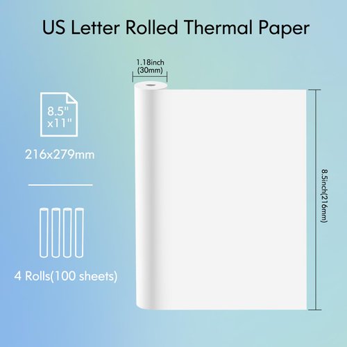 JADENS US Letter Size Quick-Dry Thermal Printer Paper 8.5''x11'', 4 Rolls, Multipurpose Thermal Paper for Thermal Printer