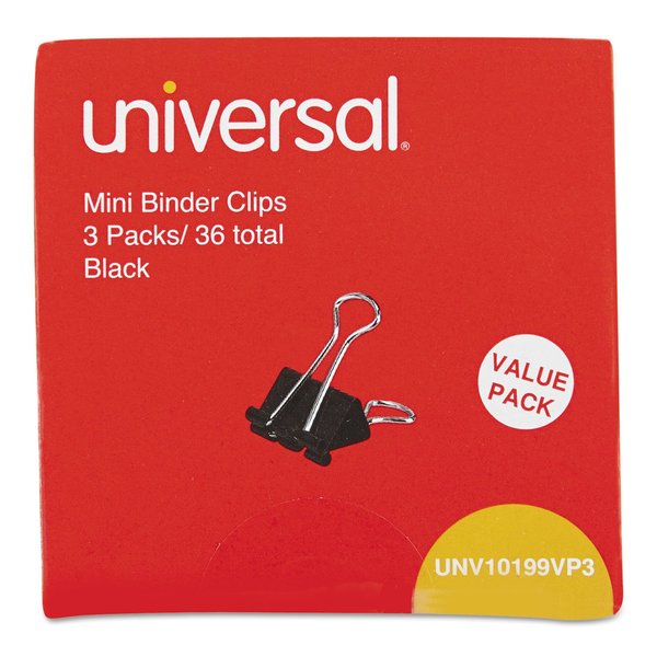 Universal 10199VP3 Mini Binder Clips, 1/4-Inch Capacity, 5/8-Inch Wide, Black, 36/Box