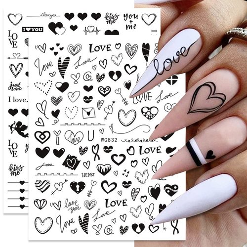 Valentine’s Day Nail Art Stickers Decals 3D Self-Adhesive Heart Nail Art Decorations Valentines Heart Love Lips Cupid Designer Nail Foils Stickers for Women Valentines Nail DIY Manicure Tip Supplies