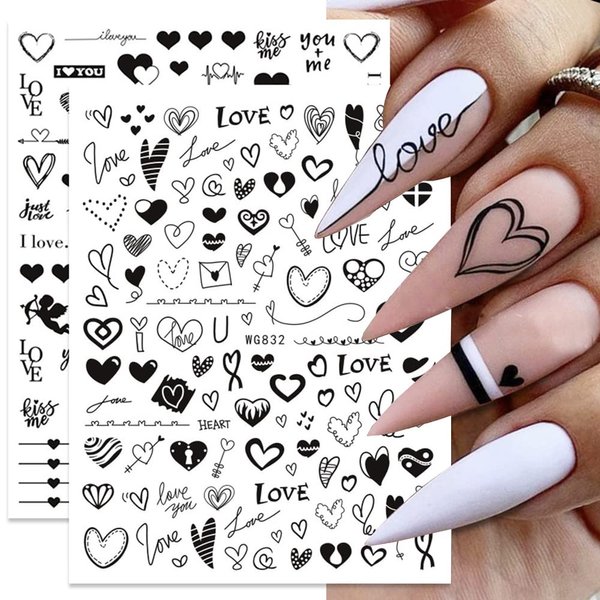 Valentine’s Day Nail Art Stickers Decals 3D Self-Adhesive Heart Nail Art Decorations Valentines Heart Love Lips Cupid Designer Nail Foils Stickers for Women Valentines Nail DIY Manicure Tip Supplies