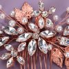 Teyglen Bridal Wedding Hair Combs Flower Rhinestones Crystal Side Hair Comb Gold Silver Leaf Crystal Bride Hair Accessories for Women Bride Girls (Rose Gold)