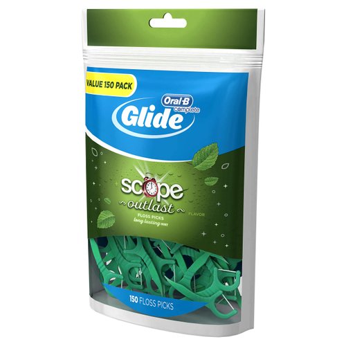 Oral-B Glide Complete with Scope Outlast Dental Floss Picks, Mint, 150 Count