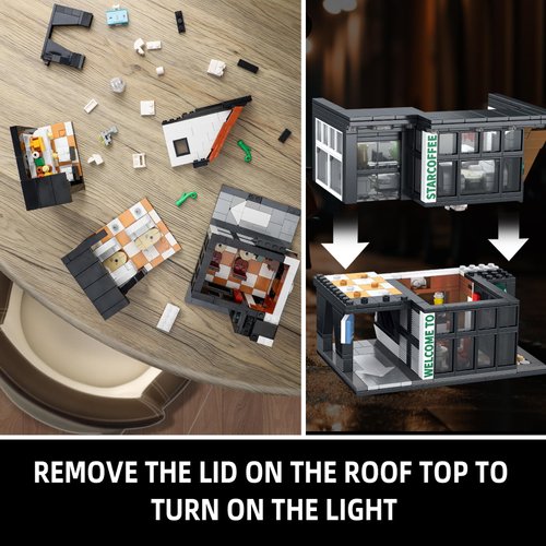 NEWABWN City Coffee House Architecture Building Blocks Set for Adults, Street View Modern Cafe Shop Building Construction Toy with Light, Christmas Birthday Gift for Kids Boys Girls 6-12 (581 PCS)