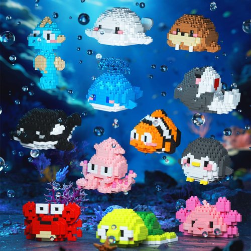 libergarden Ocean Animal Building Blocks, 12 Styles Micro Mini Party Favor Building Sets, STEM Toys for Birthday Party Gift, Prize, Goodie Bags, Cake Topper, Ages 6+