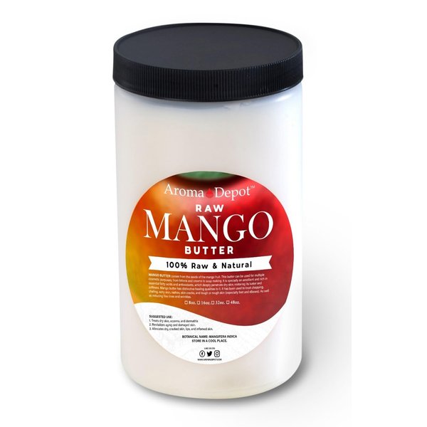 2 lb Mango Butter Raw Unrefined 32 oz. JAR 100% Natural Great for Skin, Body, Hair Care. DIY Body Butter, Lotions, Creams Reduces Fine Lines, Wrinkles, used for eczema psoriasis, Hexane-free