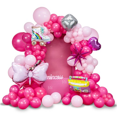 SANERYI 148pcs Pink Balloon Garland Arch Kit for Girls Birthday Party Supplies Set Princess Themed Valentines Wedding Backdrop Decor