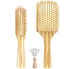 Hair Brush Set for Women & Men, Natural Bamboo Bristles Wet Dry Flat Paddle Detangling Bamboo Brushes Fit All Types Hair, Brush Cleaner Tool included - 3 Pack