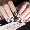Outyua Mirror Fake Nails Square Silver Long Glossy Arylic Press on Nails Full Cover False Nail Art for Women and Girls 24pcs (Silver)