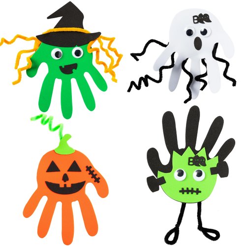 WATINC 20Pcs Thankful Foam Handprint Craft Kit, Pumpkin Witch Ghost Magnet Foam Art Craft for Kids, Thankful Art for Party Home School Classroom Activities Supplies