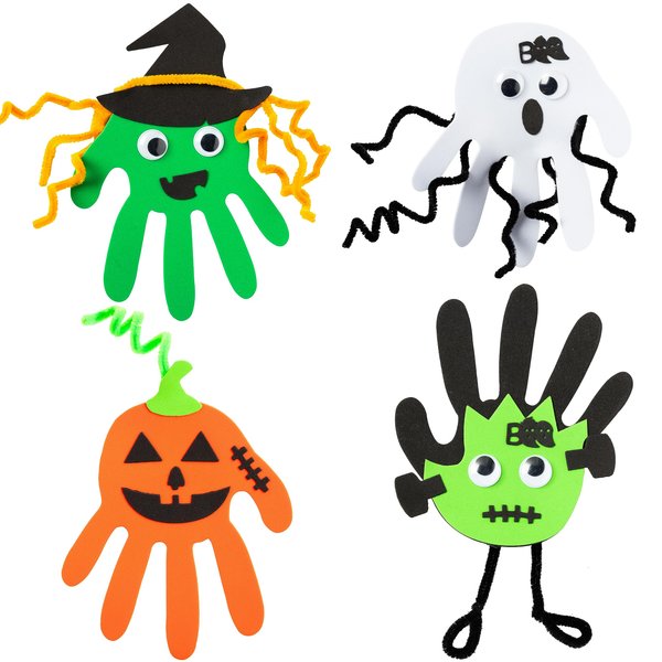 WATINC 20Pcs Thankful Foam Handprint Craft Kit, Pumpkin Witch Ghost Magnet Foam Art Craft for Kids, Thankful Art for Party Home School Classroom Activities Supplies