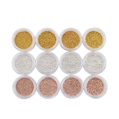 Minejin 3D Nail Art Caviar Beads Gold Silver 1 mm Mini Metal Micro Balls Nail Art Accessories Charms DIY Decorations Tips for Women Manicure 12Pots