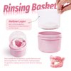 Denture Bath Case Cup Box Holder Storage Soak Container with Strainer Basket for Home or Travel Denture Cleaning (pink)
