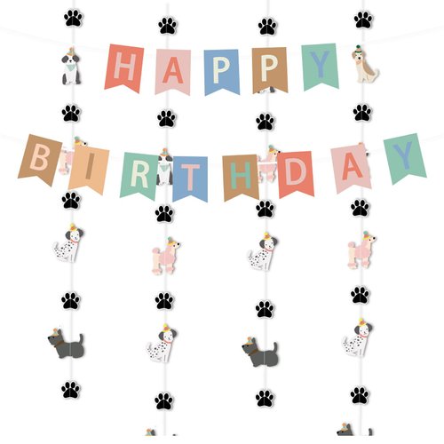 PANRRPERS Dog Themed Banner Happy Birthday Banner Backdrop Colorful Decoration Puppy Birthday Party Supplies for Kids Baby Dog Birthday Baby Shower Party Supplies
