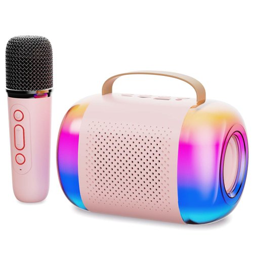 Auney Kids Karaoke Machine,Portable Bluetooth Speaker with 1 Wireless Microphone for Kids,HiFi Speaker with 2 Led Lights Color-changable,DSP Noise Reduction Speaker 10 Hours Duration Age 3-12 Years