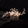 Teyglen Wedding Leaf Hair Comb Bridal Crystal Pearl Hair Pieces Handmade Gold Leaf Side Hair comb for Bride Rhinestone Hair Pieces Headpieces Bridal Hair Accessories for Women Girls (Gold)