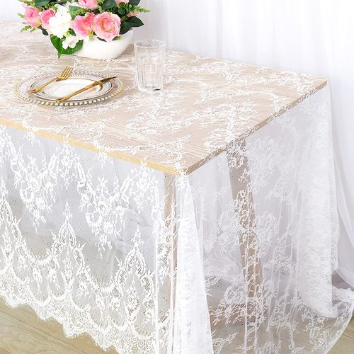 Pardecor Vintage-Lace-Tablecloth 60x120-Inch Small Lace Rectangle Tablecloth Lace Boho Print Tablecloth Lace Overlay Tablecloth Lace Table Runner Overlay (2, White)