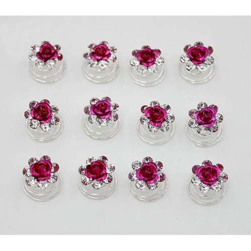 24 Pcs Bridal Wedding Rhinstone Spiral Twist Screw Hair Pins Rose Flower Hair Clips Spiral Bobby Pins Hair Bun Styling Tool Hair Accessories (Rose Red)