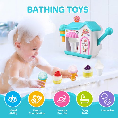 Gretex Toddler Bath Toys for 3 4 5 6 7 8 Years Old Girls, Bubble Ice Cream Maker Bath Toy, Shower Toys, Toddler Bath Toys Age 2-4, Bathtub Bubble Machine, Toy for 3 4 5 6 7 8 Years Old Boys Girls