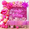 Winrayk Hot Pink Birthday Party Decorations for Girls Women Pink Balloon Garland Arch Kit with Sequin Backdrop Tablecloth Lipstick Lip Heart Starburst Foil Balloons Princess Birthday Party Decorations
