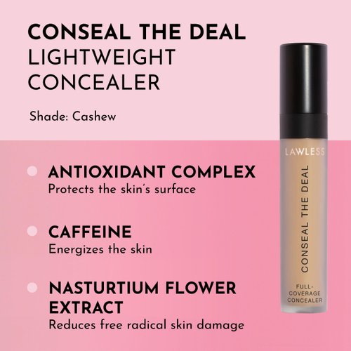Lawless Conseal The Deal Lightweight Longwear Everyday Concealer - Cashew - with Antioxidants and Caffeine to Reduce Dark Circles and Puffiness. Long-Wearing and Self-Setting, Silicone-Free - 5 ml.