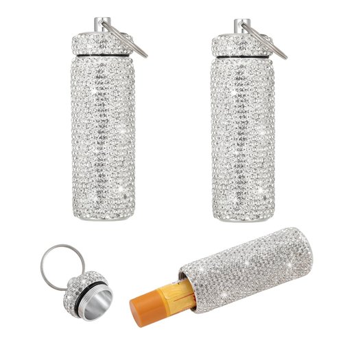 Veseek Lip Balm Holder Key Chain 2Pcs Lip Balm Gloss Holder Keychain Bling Lipstick Case for Purse Portable Metal Lipbalm Organizer Cute Key Chain Accessories for Women (Sliver)
