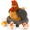 MaoGoLan 8Pcs Chicken Stuffed Animals, Stuffed Laying Hen Chicken Plush Toys with 3 Babies Chickens and 3 Eggs,1 Nest House Plush Set, Cute and Soft Farm Stuffed Animals Gift for Kids,Girls,Boys