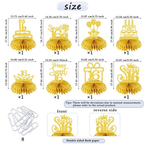 Girls 16th Birthday Decorations Honeycomb Centerpieces, Happy Sweet 16 Table Decorations, 16th Birthday Table Centerpieces Party Supplies