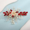 Teyglen Crystal Bridal Hair Clip Wedding Flower Red Rhinestone Hair Clips Handmade Pearls Crystal Hair Pieces Barrette Wedding Hair Accessories for Bride Floral Flower Headpieces for Women Girls (Red)