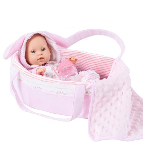 UZIDBTO 12" Girl Baby Dolls Bunny Theme Adoption Realistic Alive Dolls Carrier Bassinet Playset with Outfits,Blanket,Bunny Toy Stuff for Toddler 3 Ages and Up