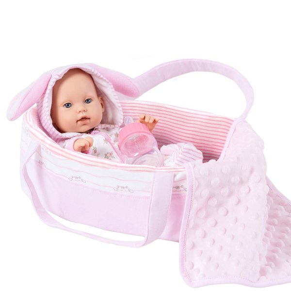 UZIDBTO 12" Girl Baby Dolls Bunny Theme Adoption Realistic Alive Dolls Carrier Bassinet Playset with Outfits,Blanket,Bunny Toy Stuff for Toddler 3 Ages and Up