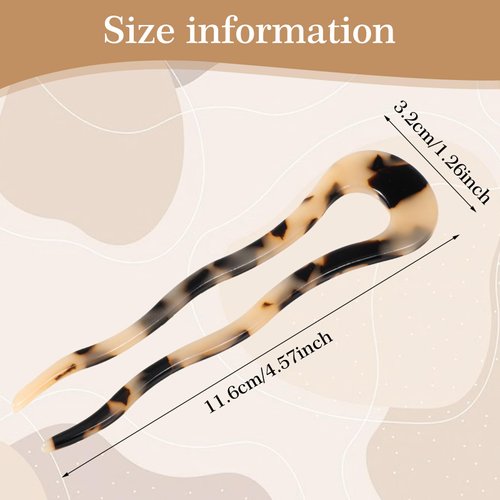 Mabor 3 Pcs 4.57Inch U Shaped Acetate French Hair Pin Tortoise Shell 2 Prong Bun Hair Sticks Thick Long Hair Acetate Tortoise Shell Hair Pin Updo for Women