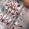 Halloween Blood Press on Nails 24Pcs for DIY Manicure Long Stiletto Glossy Red Blood Acrylic False Nails Bloody Fake Nails Gel Glue on Nails Stick on Nails for Women Girls Vampire Design