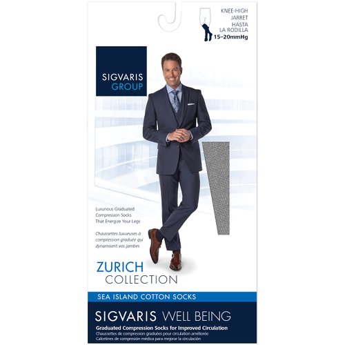 Sigvaris Men's Sea Island Cotton 191 Calf High Compression Socks 15-20mmHg - Navy - B (Medium)