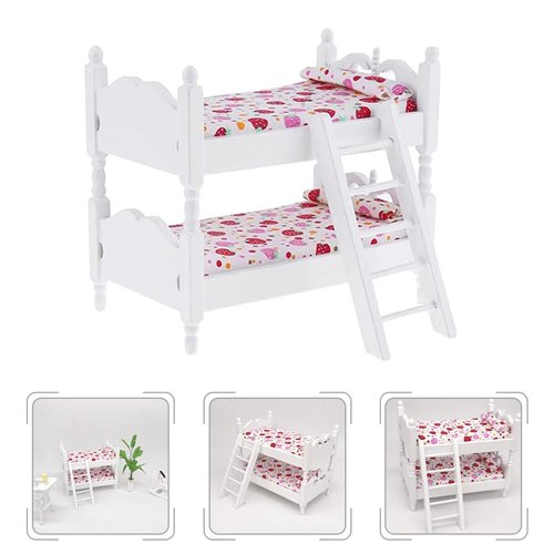 Zerodeko Lps Accessories Bunk Beds Set 1 12 Scale, Doll House Furniture of Bunk Bed with Ladder, Wooden Miniature Furniture Model, Kids’ Bedroom Set Play Toy Sets