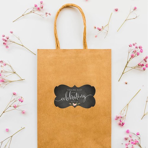 Andaz Press Fancy Frame Rectangular Label Stickers, Thank You for Celebrating with Us, Chalkboard Floral Roses, 36-Pack Wedding Decorations, Wedding Favors, Stickers for Packaging, Party Favor