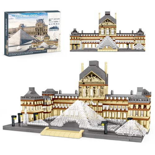 QLT QIAOLETONG Architecture Louvre Micro Building Blocks Set,3377 Pcs World Famous Architectural Paris Louvre Museum Model Micro Bricks Toys Gifts for Adult Kids