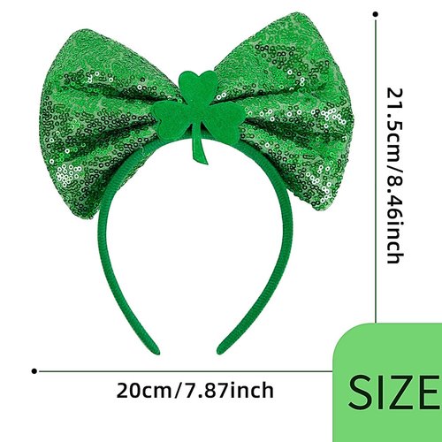 St. Patrick's Day Headbands for Women Girls Kids, Shamrock Green Sequin Bow Headband Clover Hair Hoop Cute Hair Accessories for St. Patrick's Day Decorations Parade Costume Party Supplies 1PCS