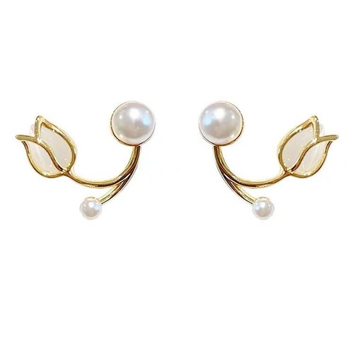 Dainty Flower Pearl Earrings for Women White Rose Jewelry