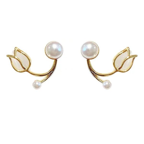Dainty Flower Pearl Earrings for Women White Rose Jewelry