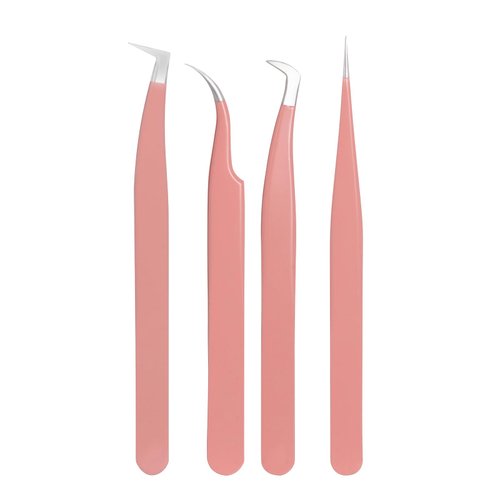 JoMay Lash Tweezers For Lash Extensions 4Pcs Professional Tech Work Kit Tools Boot Eyelash Tweezers 90 Degree Tweezers Stainless Steel Tweezers Precision Supplies Boot Volume 90 Degree(Pink)
